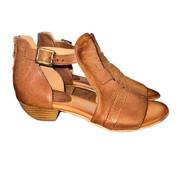 Miz Mooz Corra Sandals Women's 9.5 Tan Leather Zipper Buckle Open Toe Floral - Picture 5 of 11